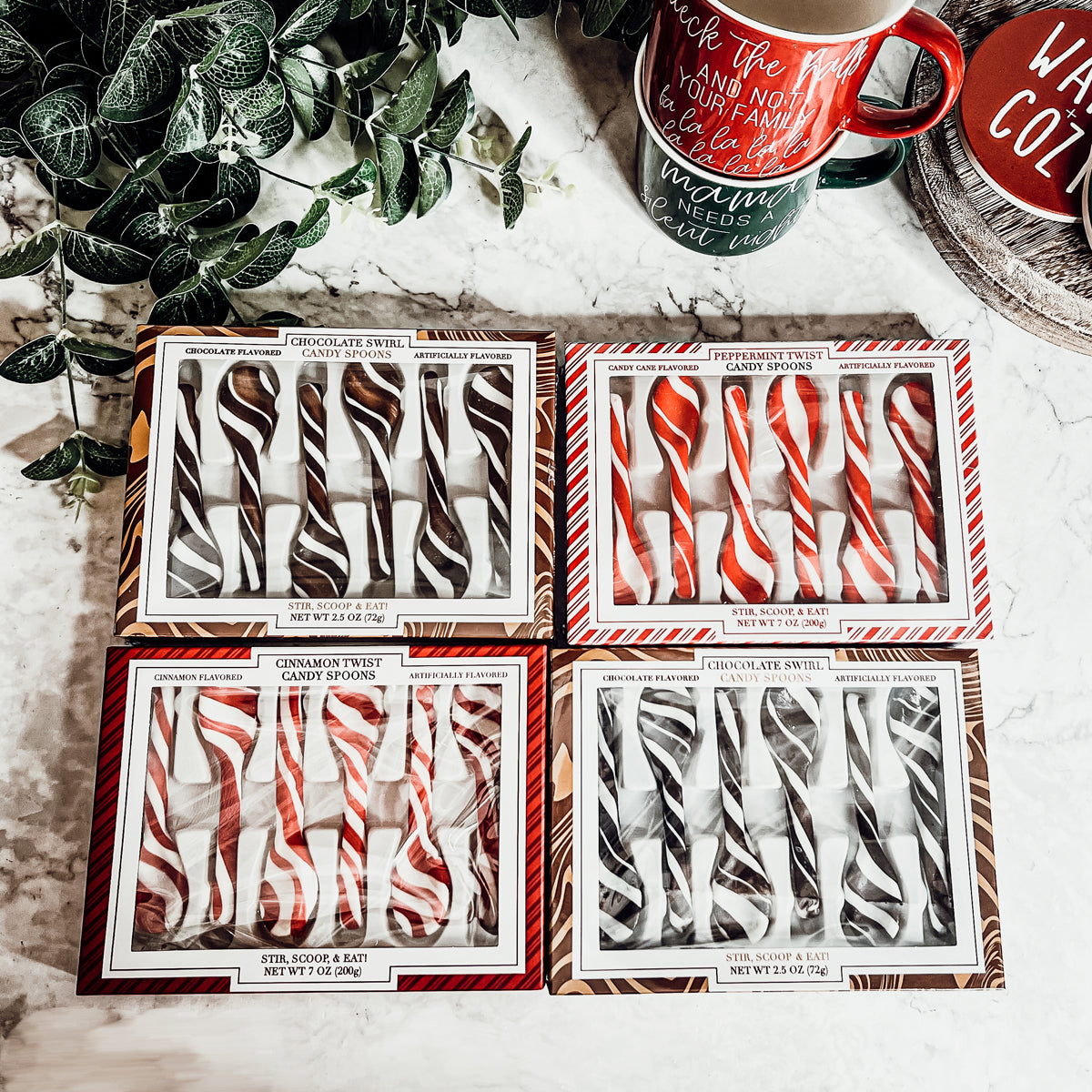 Edible Spoons 3 Flavors Peppermint Cinnamon Hot Cocoa Holiday Party Treats