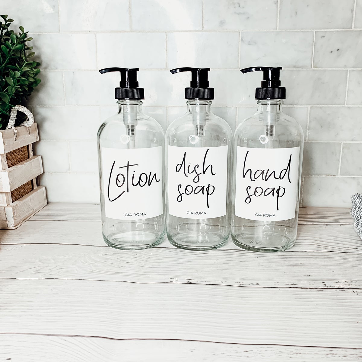 16oz Glass Boston Round Bottle Clear With White Label - Multiple Pack
