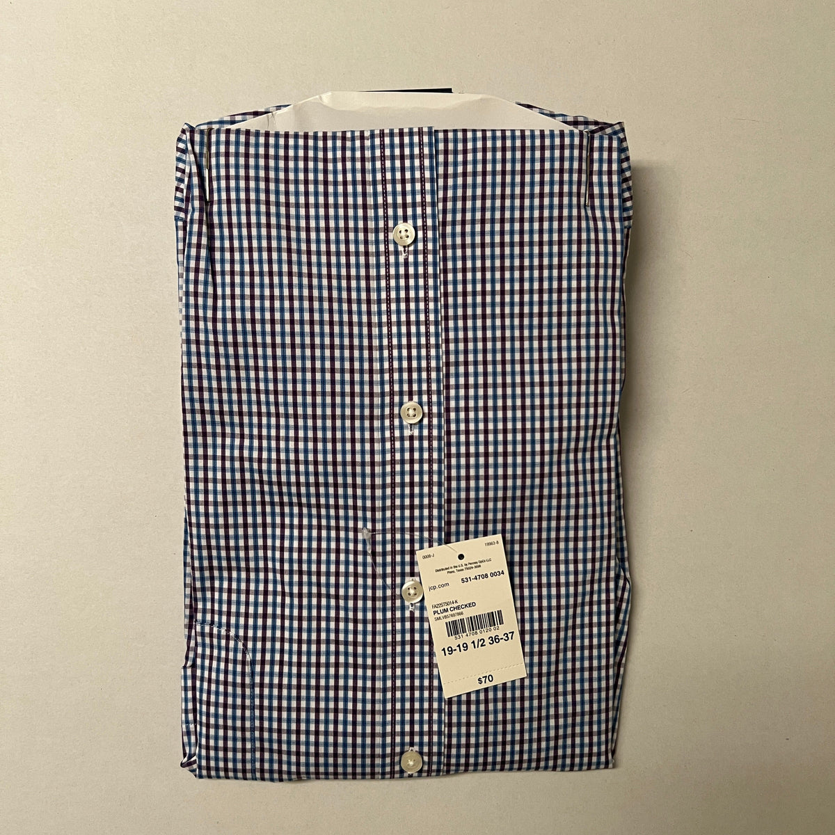 STAFFORD Men's Plum Checked Smart Tech Performance Poplin