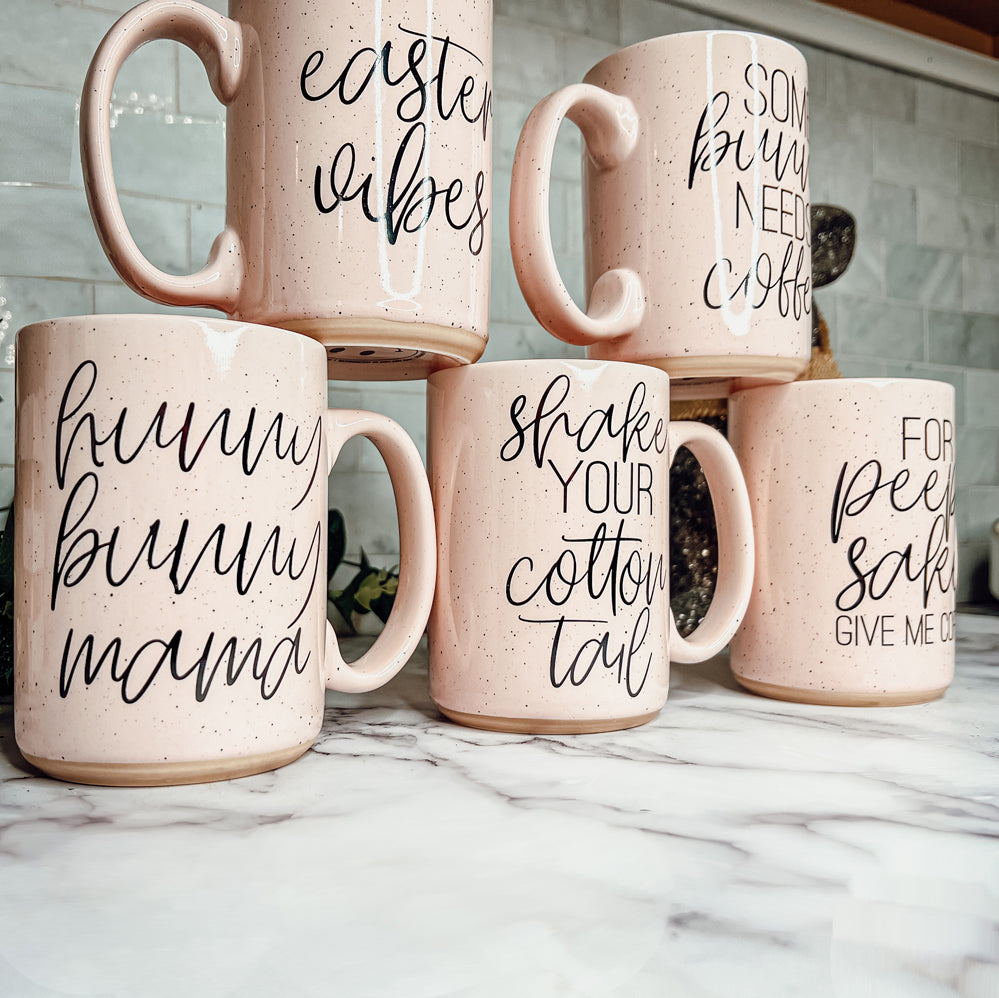 Shake Your Cotton Tail 16oz Ceramic Easter Coffee Mug Pastel Pink Blue