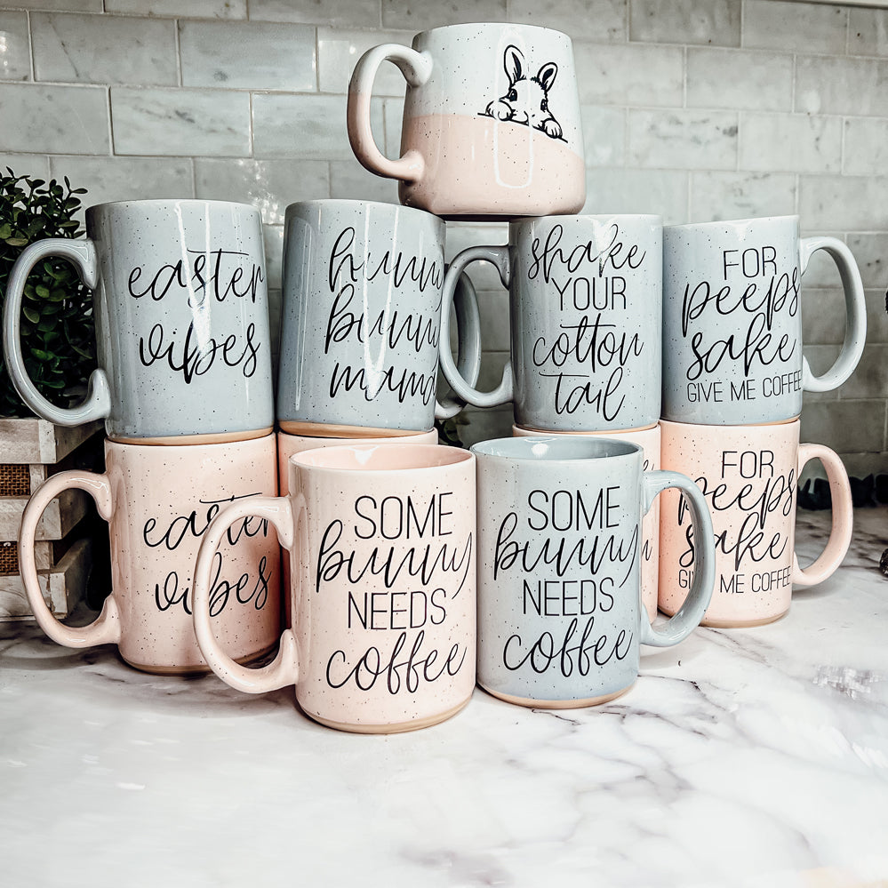 Shake Your Cotton Tail 16oz Ceramic Easter Coffee Mug Pastel Pink Blue