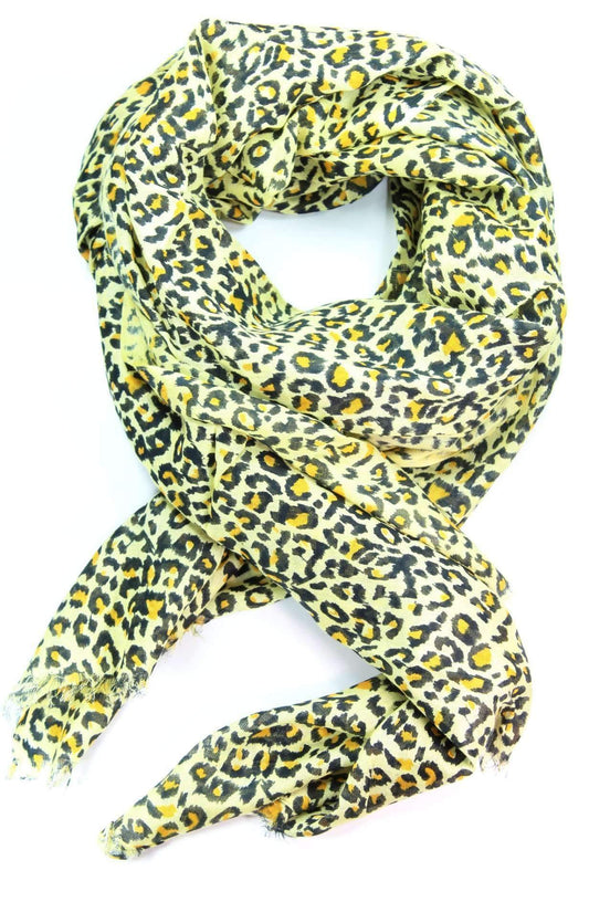 Yellow Leopard Scarf Cotton Blend Oversized 70 x 27.5 Inch