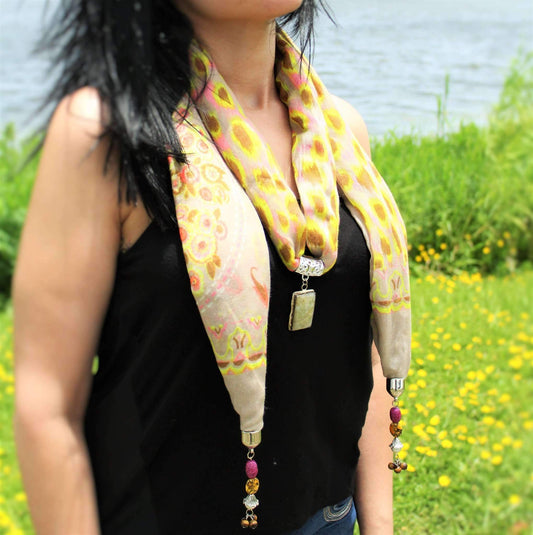 Springtime Pendant Headliner Scarf Multi Color Pearls