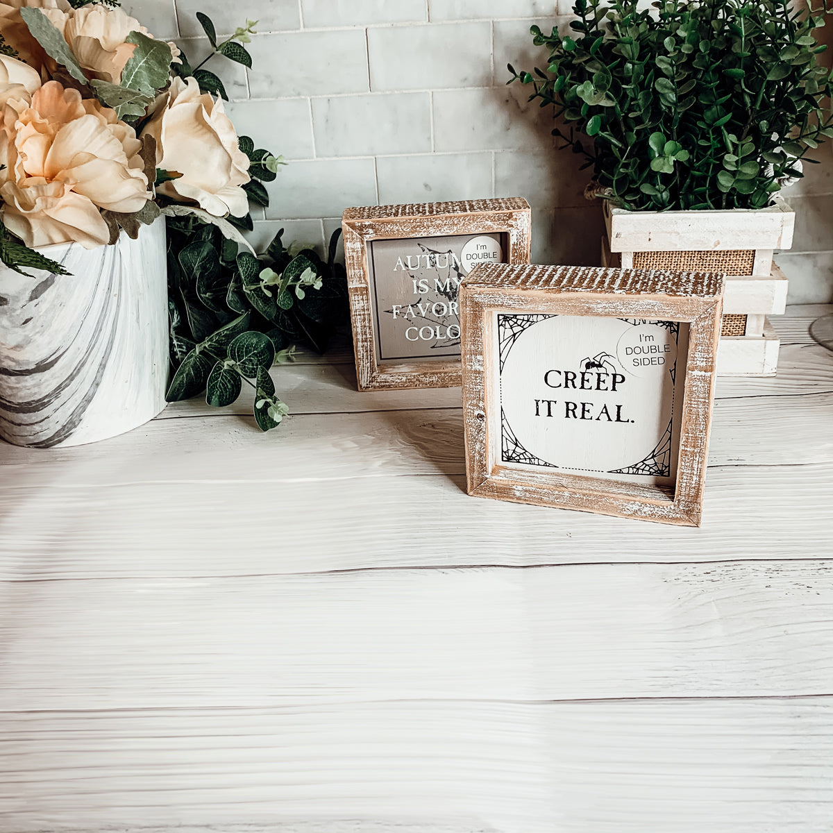 Reversible Double-Sided Fall And Halloween Sign, Autumn Color / Creep It Real
