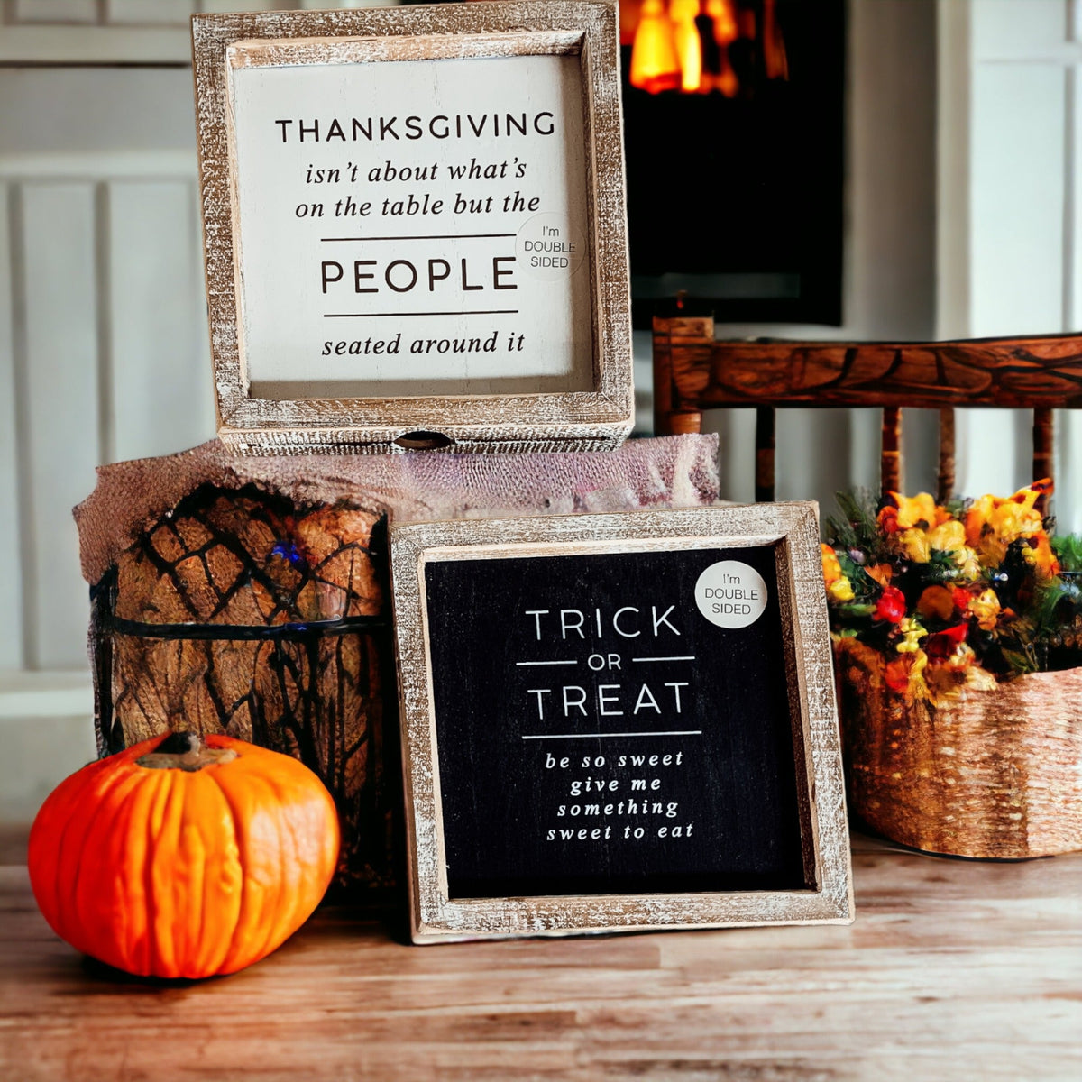 Double-Sided Halloween To Thanksgiving Reversible Porch Sign 2-in-1 Fall Decor