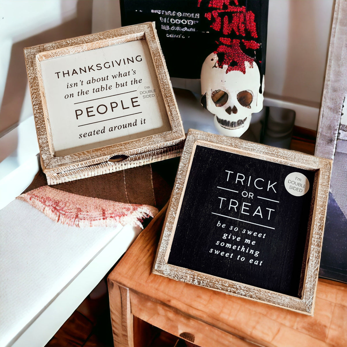 Double-Sided Halloween To Thanksgiving Reversible Porch Sign 2-in-1 Fall Decor