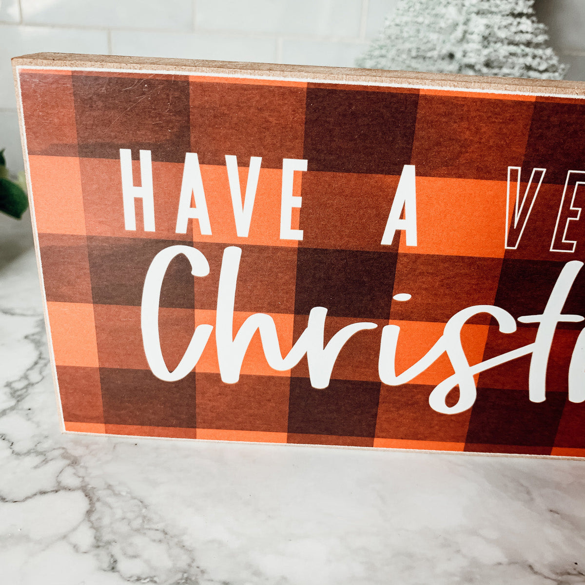 Red Buffalo Check Christmas Sign - Farmhouse Holiday Wooden Wall Decor