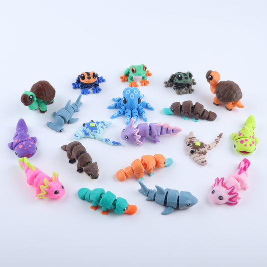 3D Printed Mini Water Animal Fidget Toy Pack – Flexible Party Favor Gift