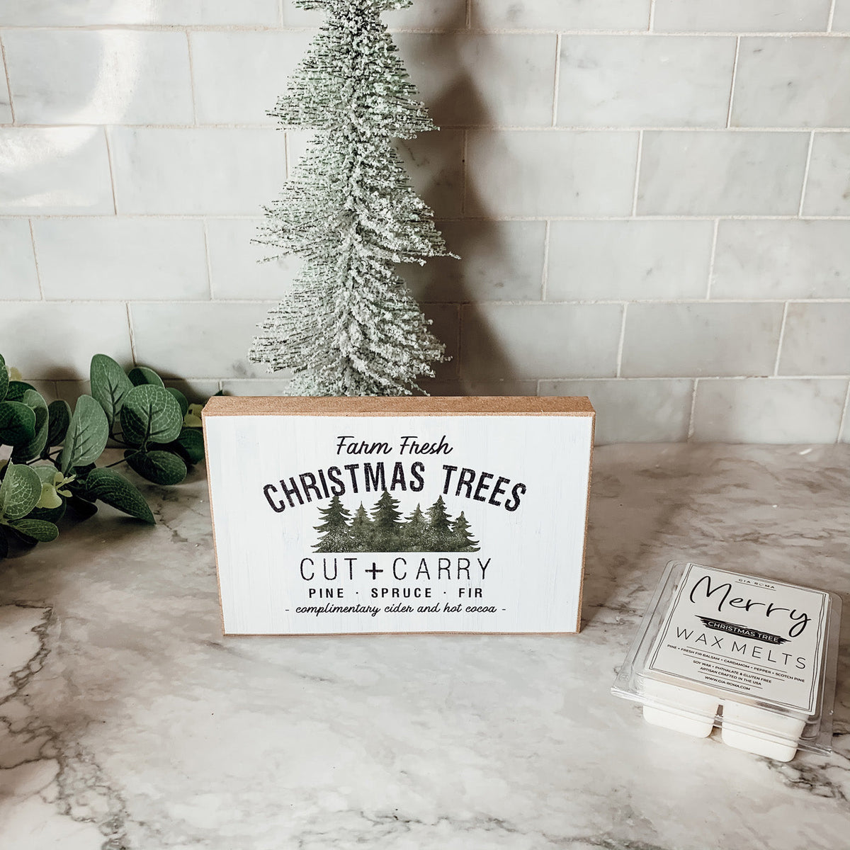 Farm Fresh Christmas Trees Cut And Carry Rustic 6x4x1 Wooden Block Sign Winter Holiday Decor
