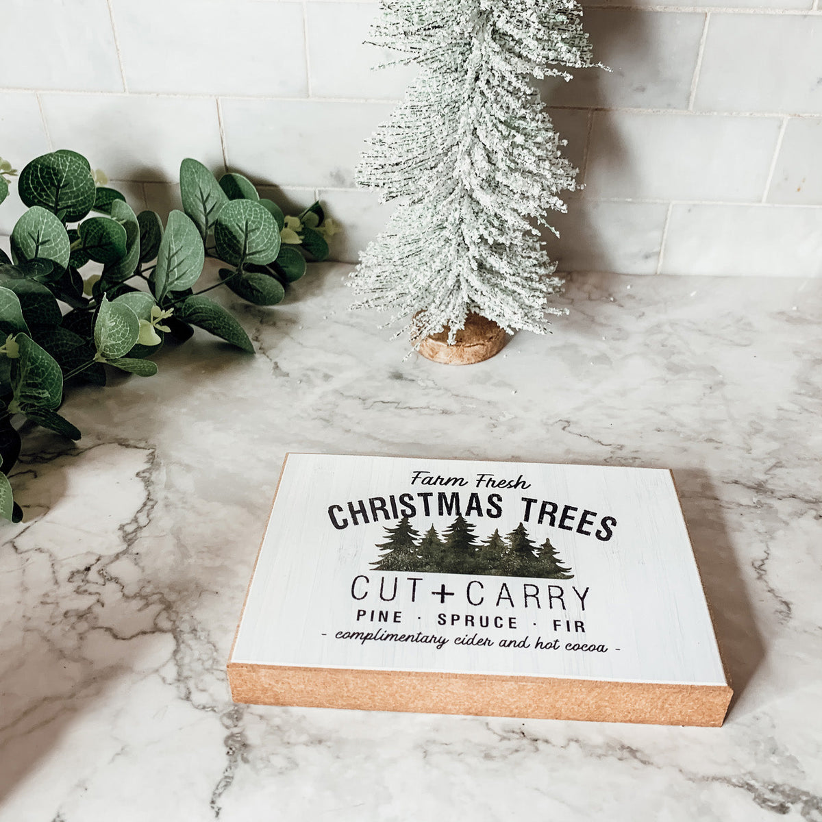 Farm Fresh Christmas Trees Cut And Carry Rustic 6x4x1 Wooden Block Sign Winter Holiday Decor