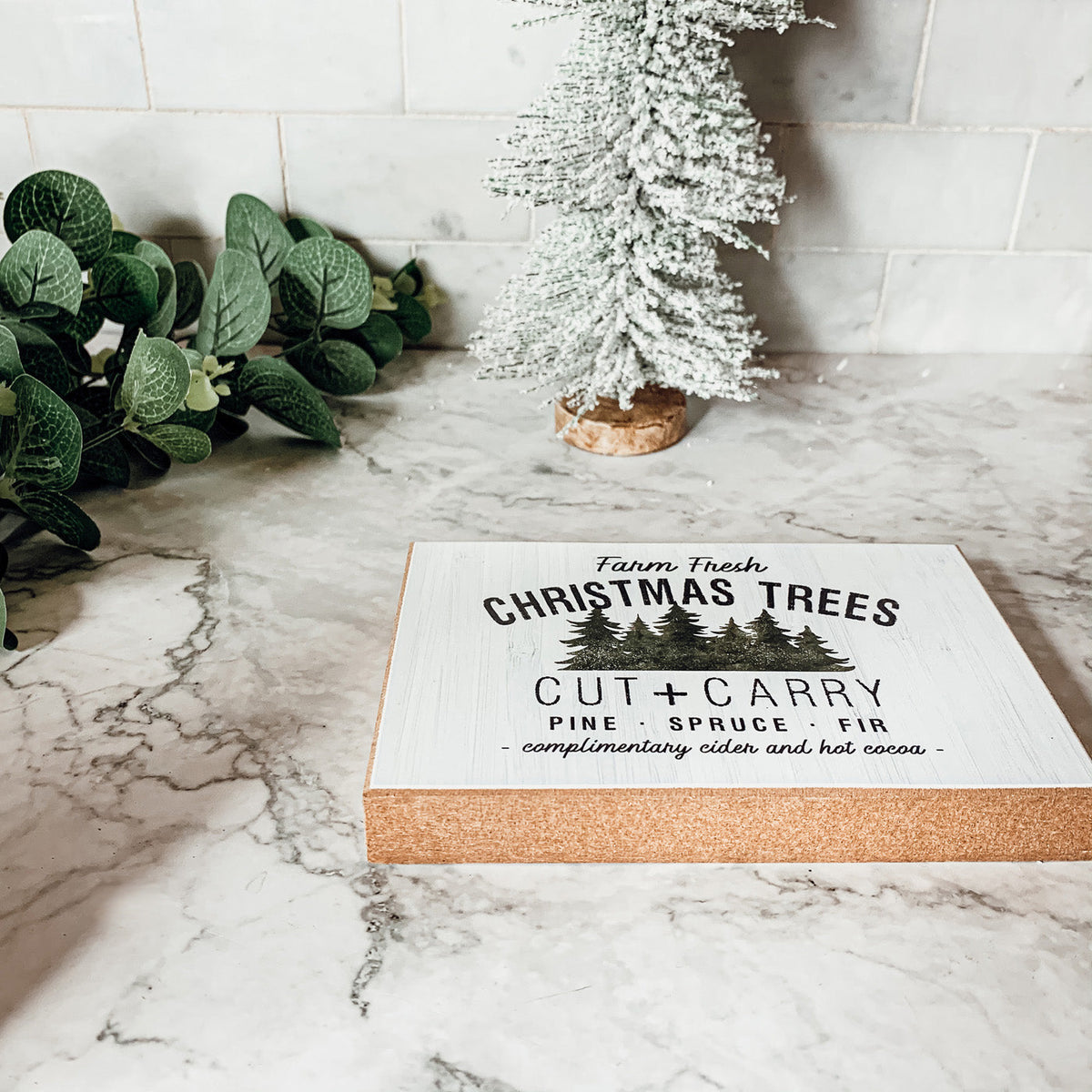 Farm Fresh Christmas Trees Cut And Carry Rustic 6x4x1 Wooden Block Sign Winter Holiday Decor