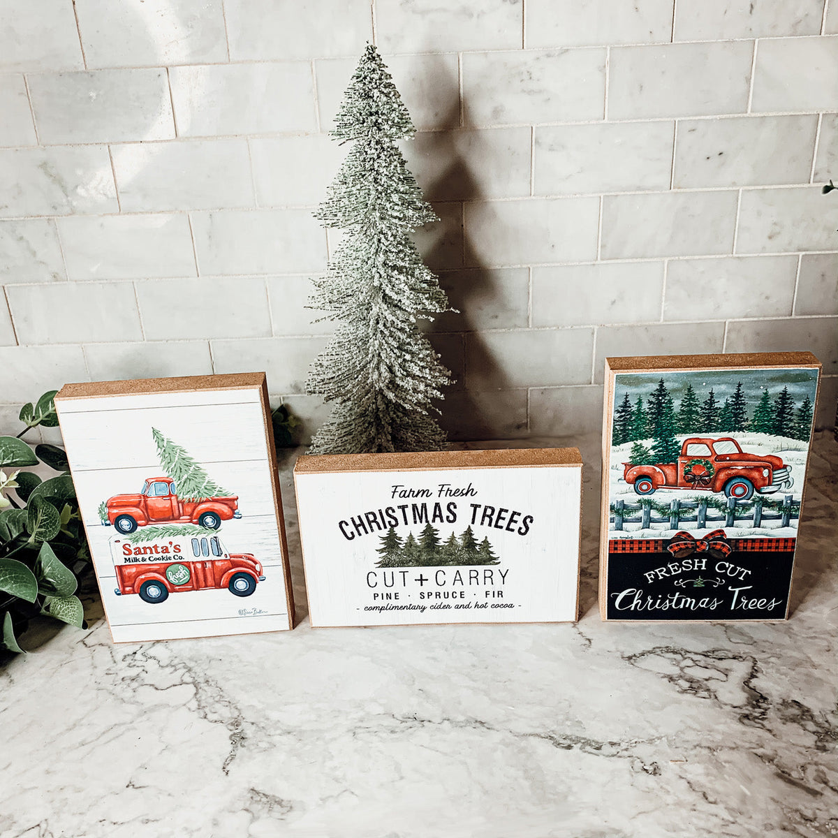 Farm Fresh Christmas Trees Cut And Carry Rustic 6x4x1 Wooden Block Sign Winter Holiday Decor