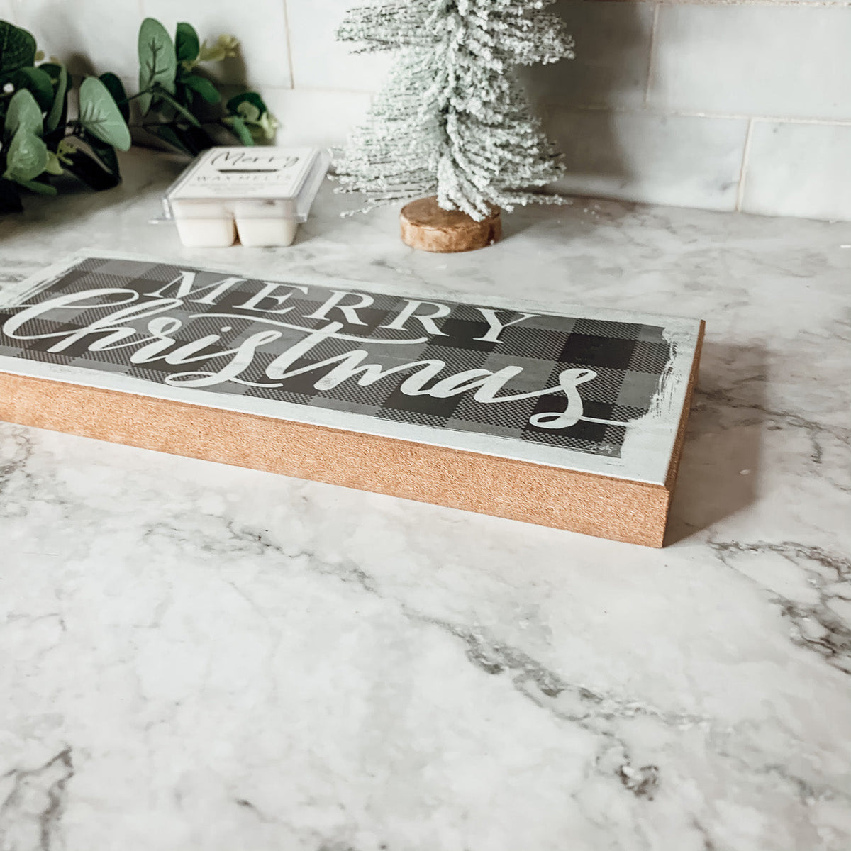 Buffalo Check Christmas Wood Sign 10x4 Tabletop Shelf Mantel Decor