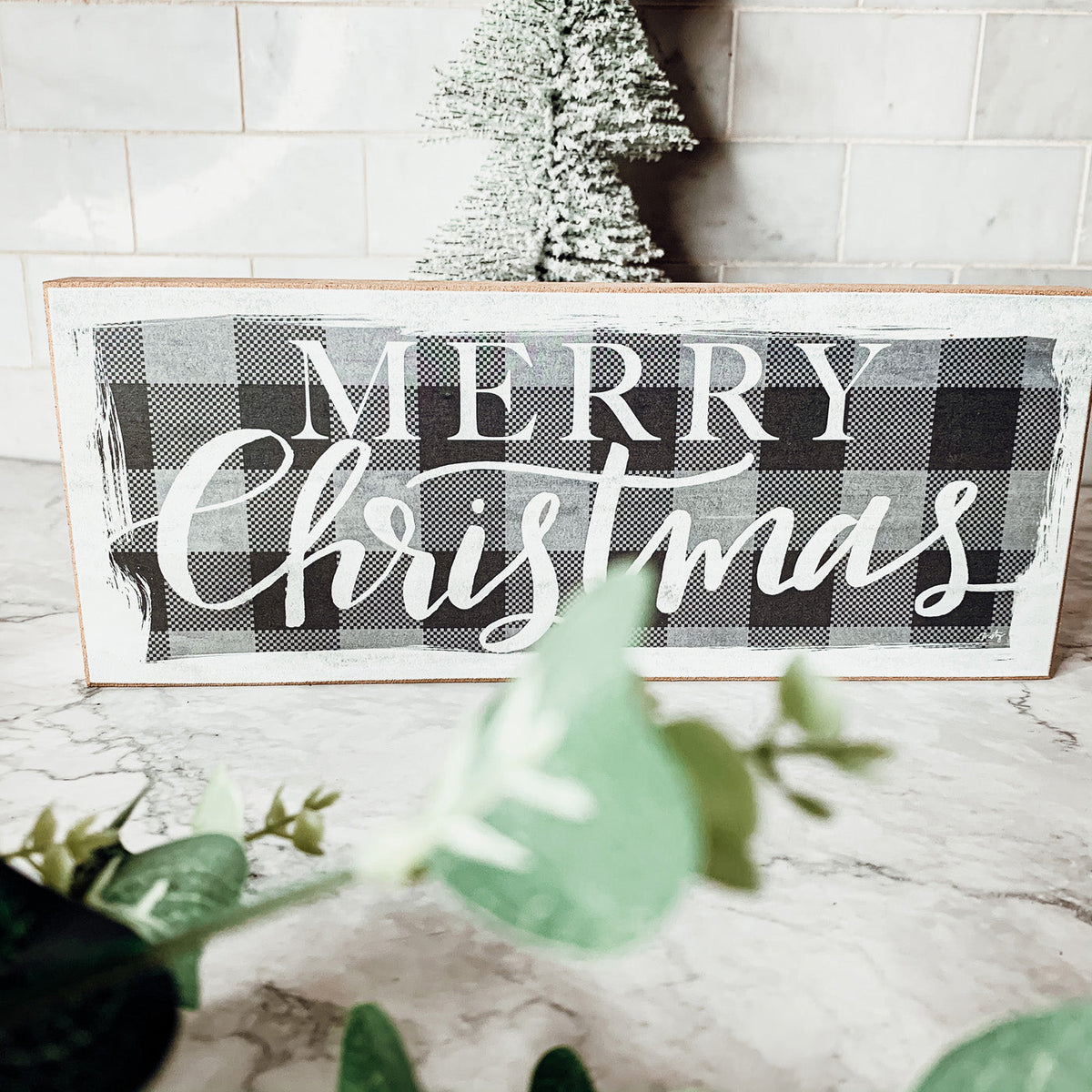 Buffalo Check Christmas Wood Sign 10x4 Tabletop Shelf Mantel Decor