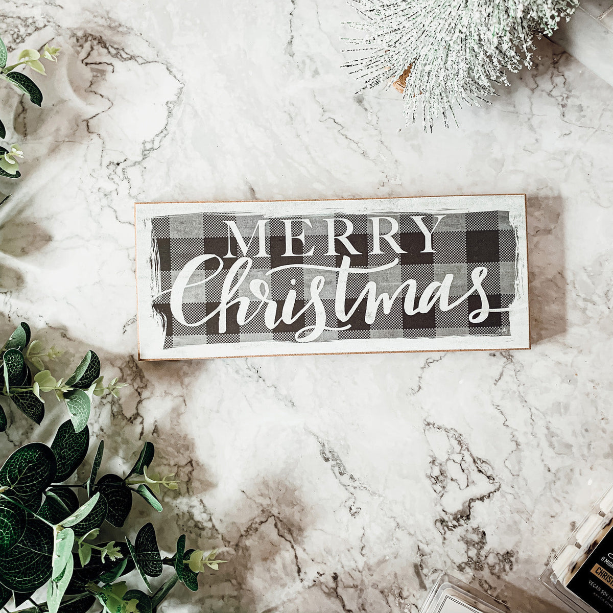 Buffalo Check Christmas Wood Sign 10x4 Tabletop Shelf Mantel Decor
