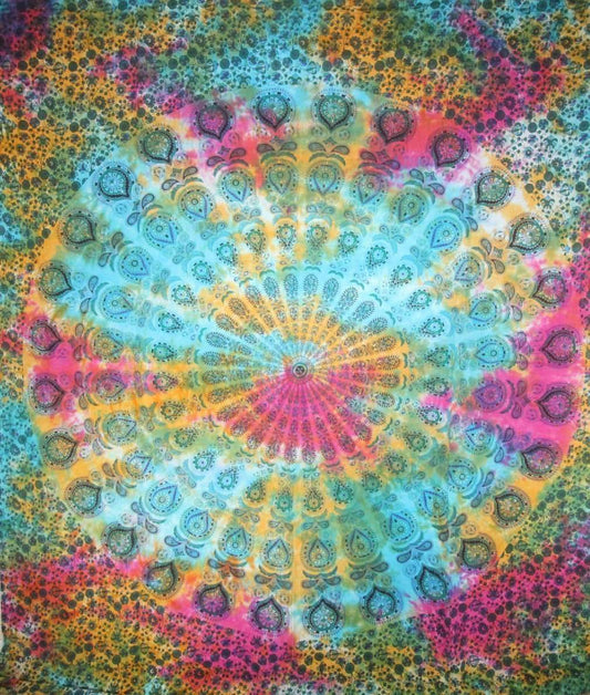 Peacock Feather Mandala Cotton Tapestry Wall Hanging