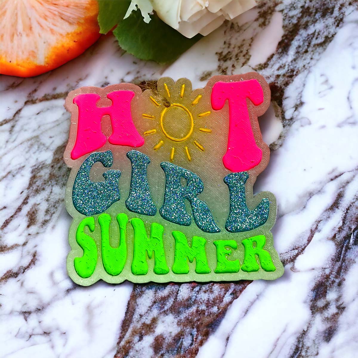 Hot Girl Summer Car Air Freshener Retro Sun Graphic Glitter Scented Hanging Car Accessory