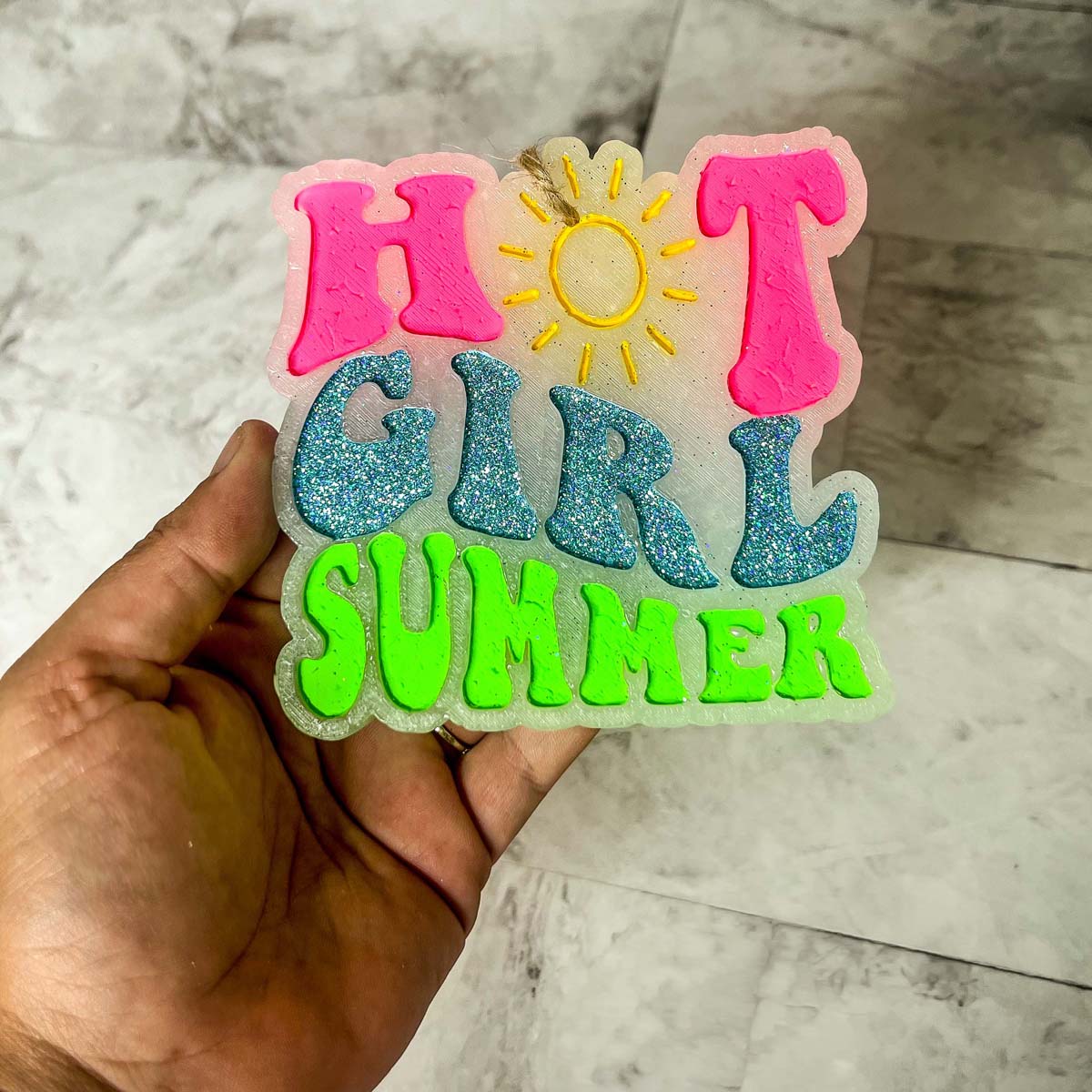 Hot Girl Summer Car Air Freshener Retro Sun Graphic Glitter Scented Hanging Car Accessory