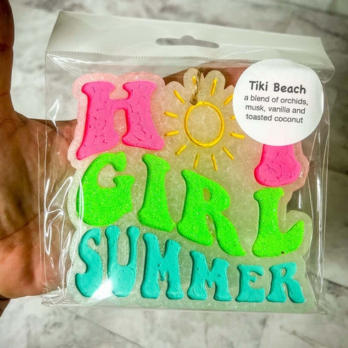 Hot Girl Summer Car Air Freshener Retro Sun Graphic Glitter Scented Hanging Car Accessory