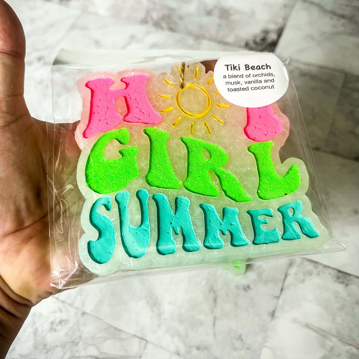 Hot Girl Summer Car Air Freshener Retro Sun Graphic Glitter Scented Hanging Car Accessory