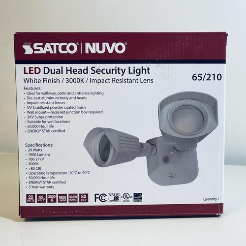 Satco Nuvo 65/210 3000K LED Outdoor Dual Head Security Light, White
