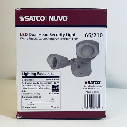 Satco Nuvo 65/210 3000K LED Outdoor Dual Head Security Light, White