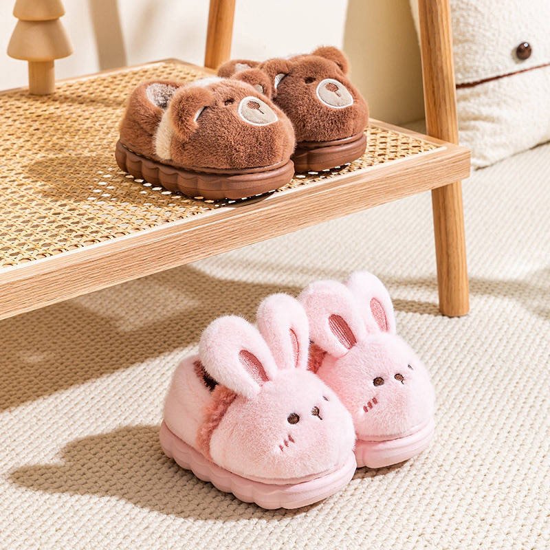 Pantuflas peludas para niños | Zapatillas de casa de animales de oso y conejo