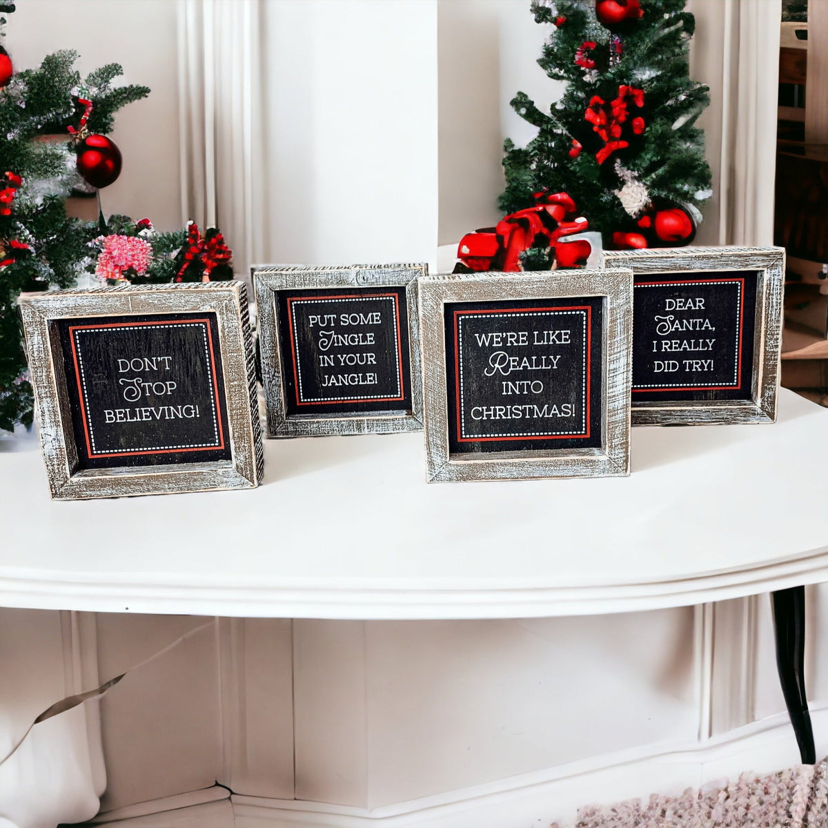 Black Chalkboard Style Wooden Christmas Sign Rustic Framed Holiday Wall Decor Set Of 4