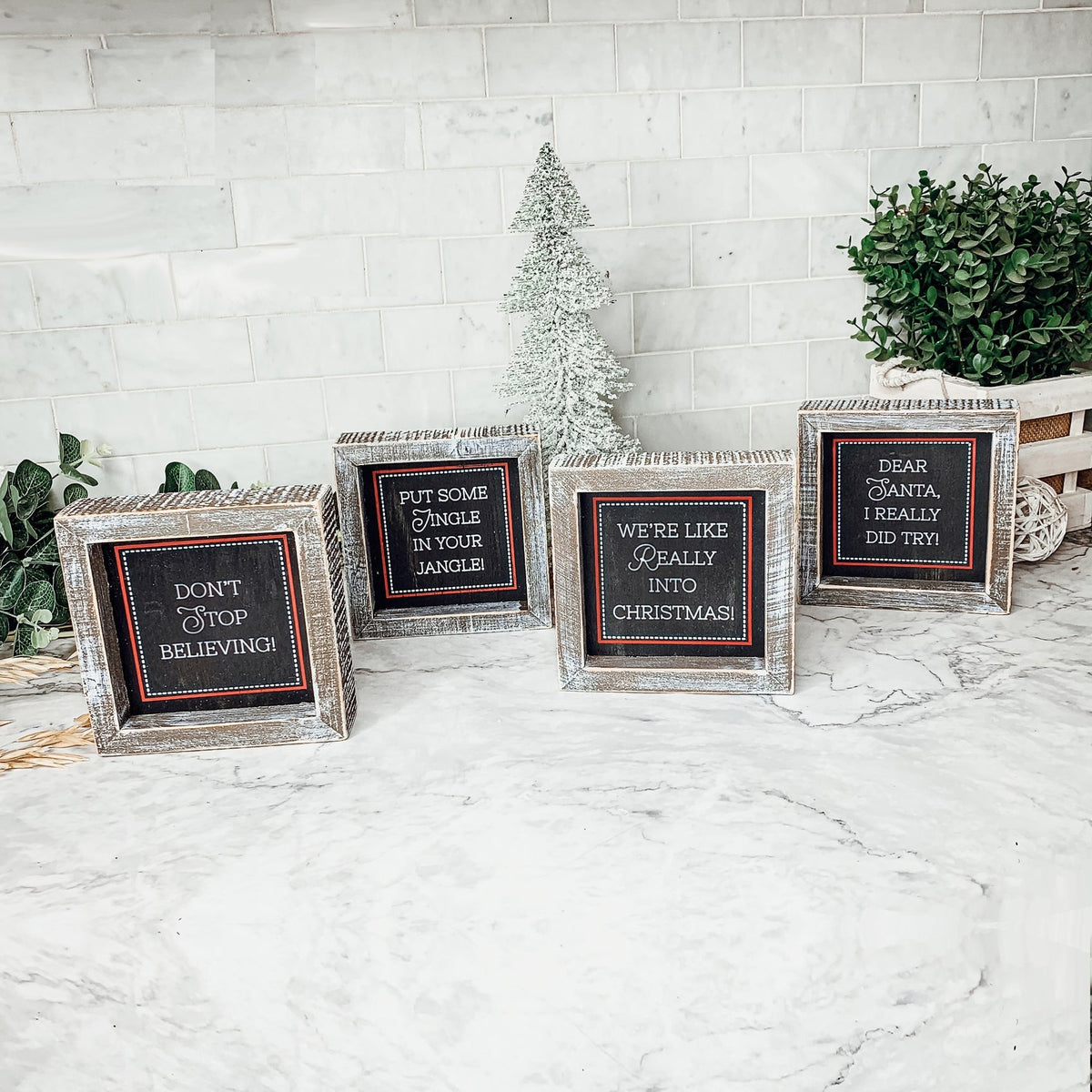 Black Chalkboard Style Wooden Christmas Sign Rustic Framed Holiday Wall Decor Set Of 4