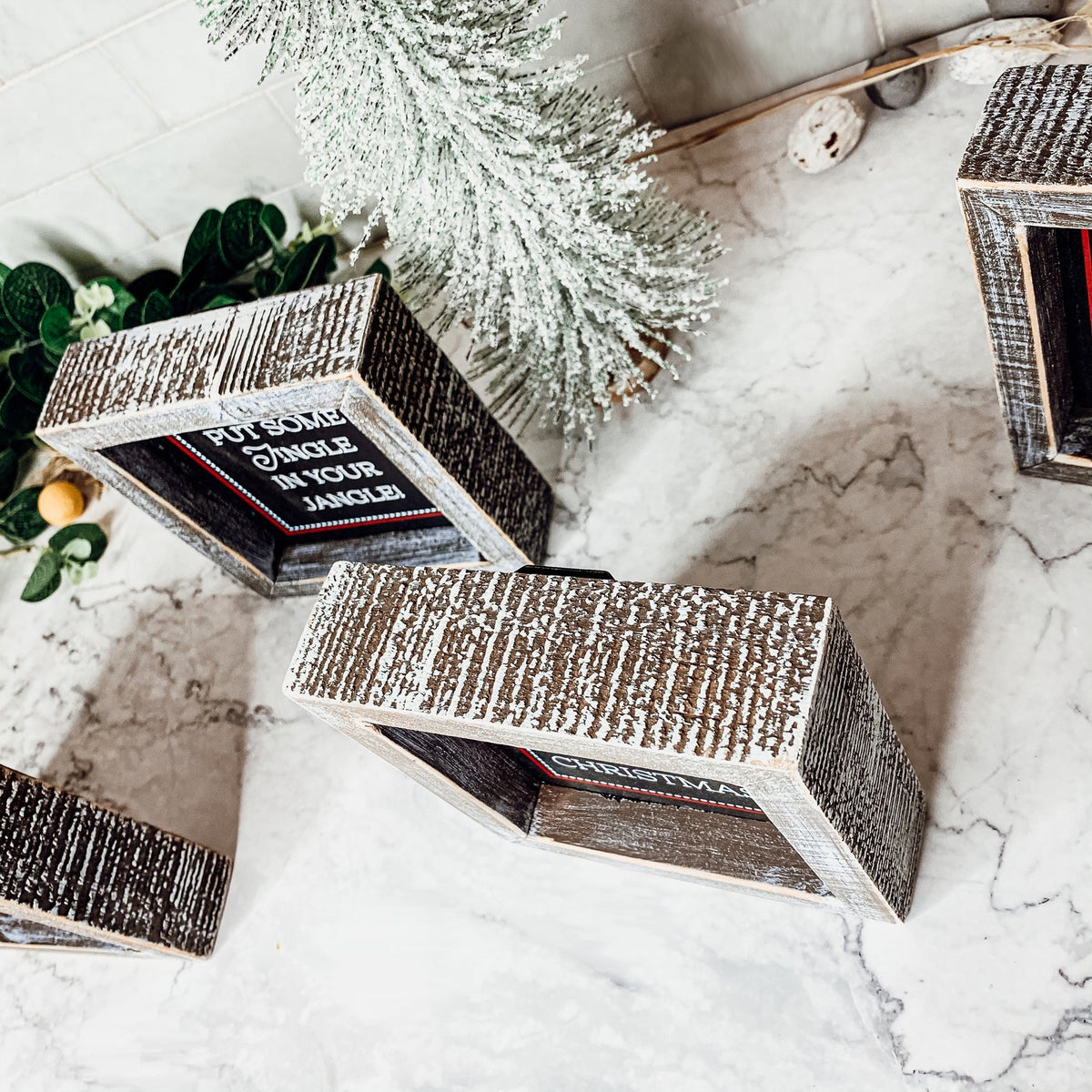 Black Chalkboard Style Wooden Christmas Sign Rustic Framed Holiday Wall Decor Set Of 4