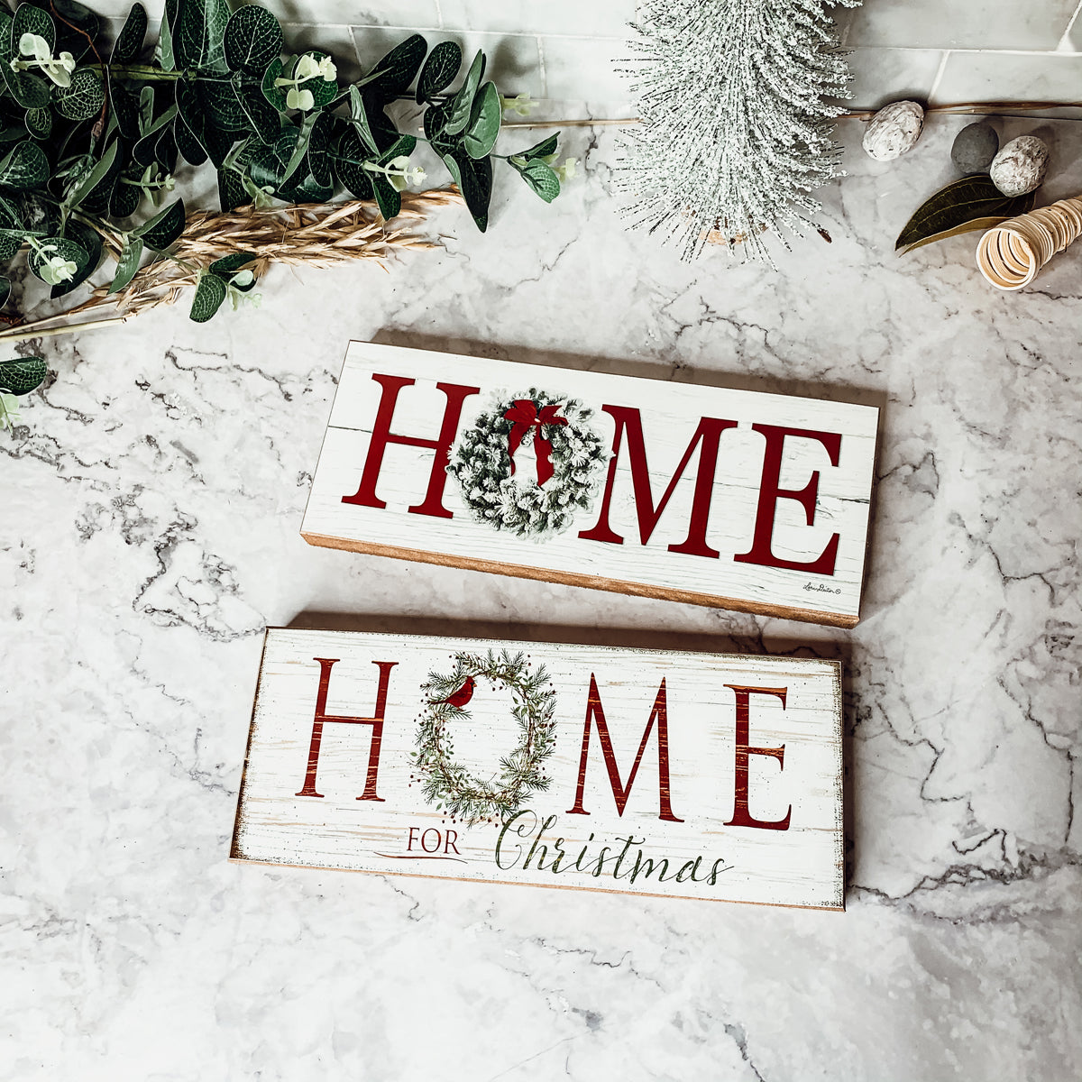 Home For Christmas Wooden Sign With Wreath Holiday Mantel Shelf Decor