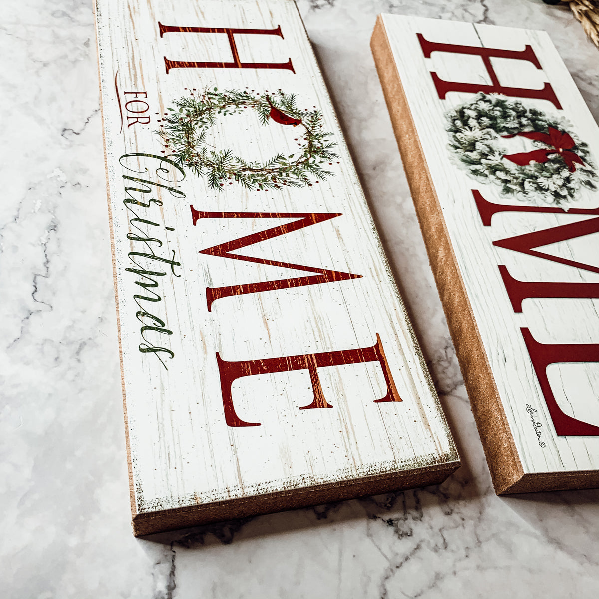 Home For Christmas Wooden Sign With Wreath Holiday Mantel Shelf Decor