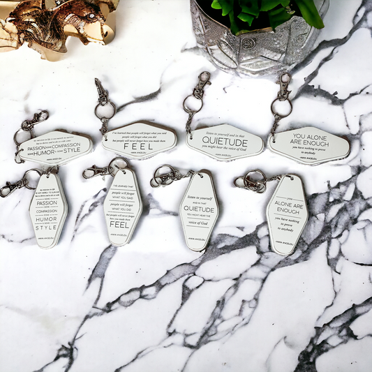 Wooden Inspirational Keychains Double Sided Engraved Motivational Messages Vertical Horizontal