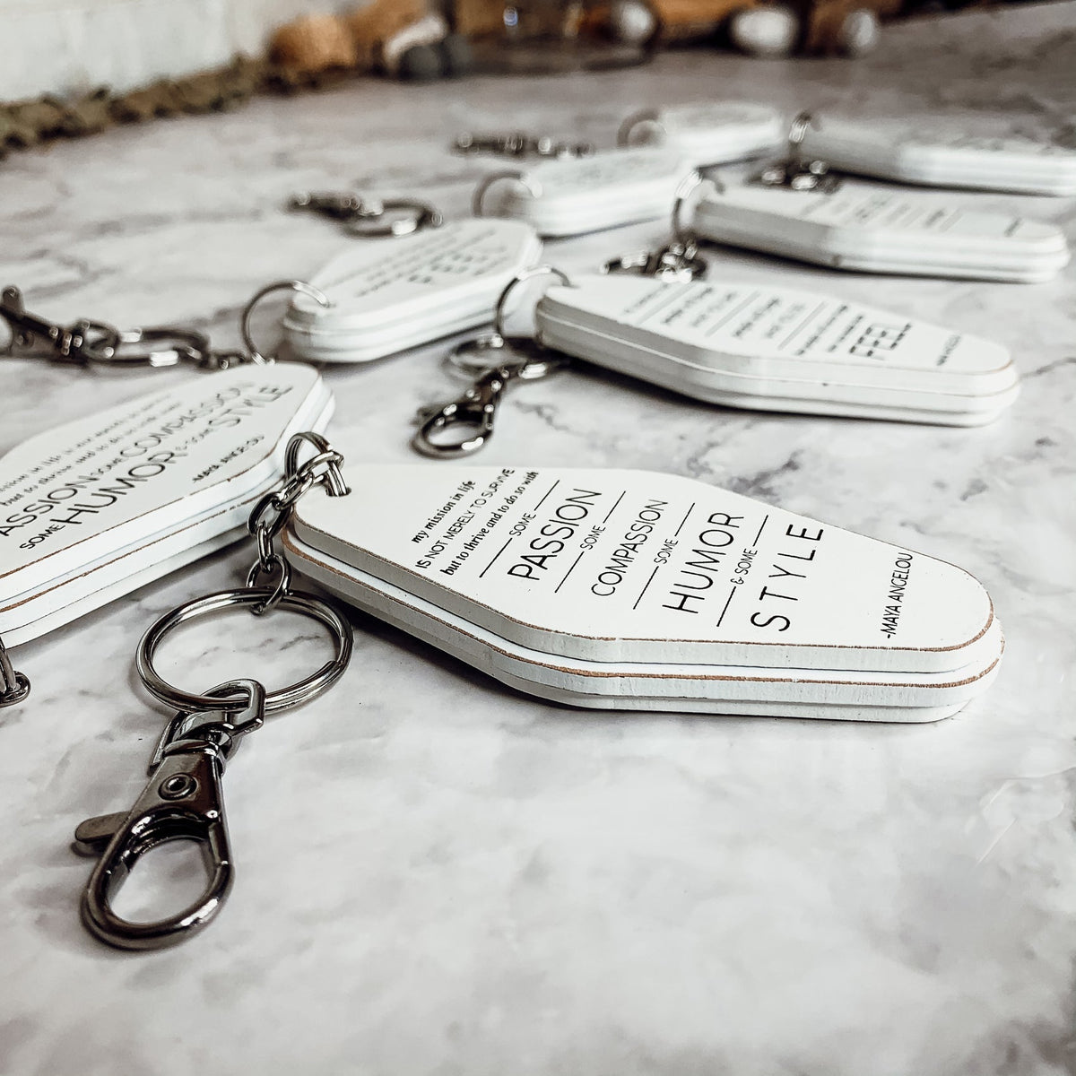 Wooden Inspirational Keychains Double Sided Engraved Motivational Messages Vertical Horizontal