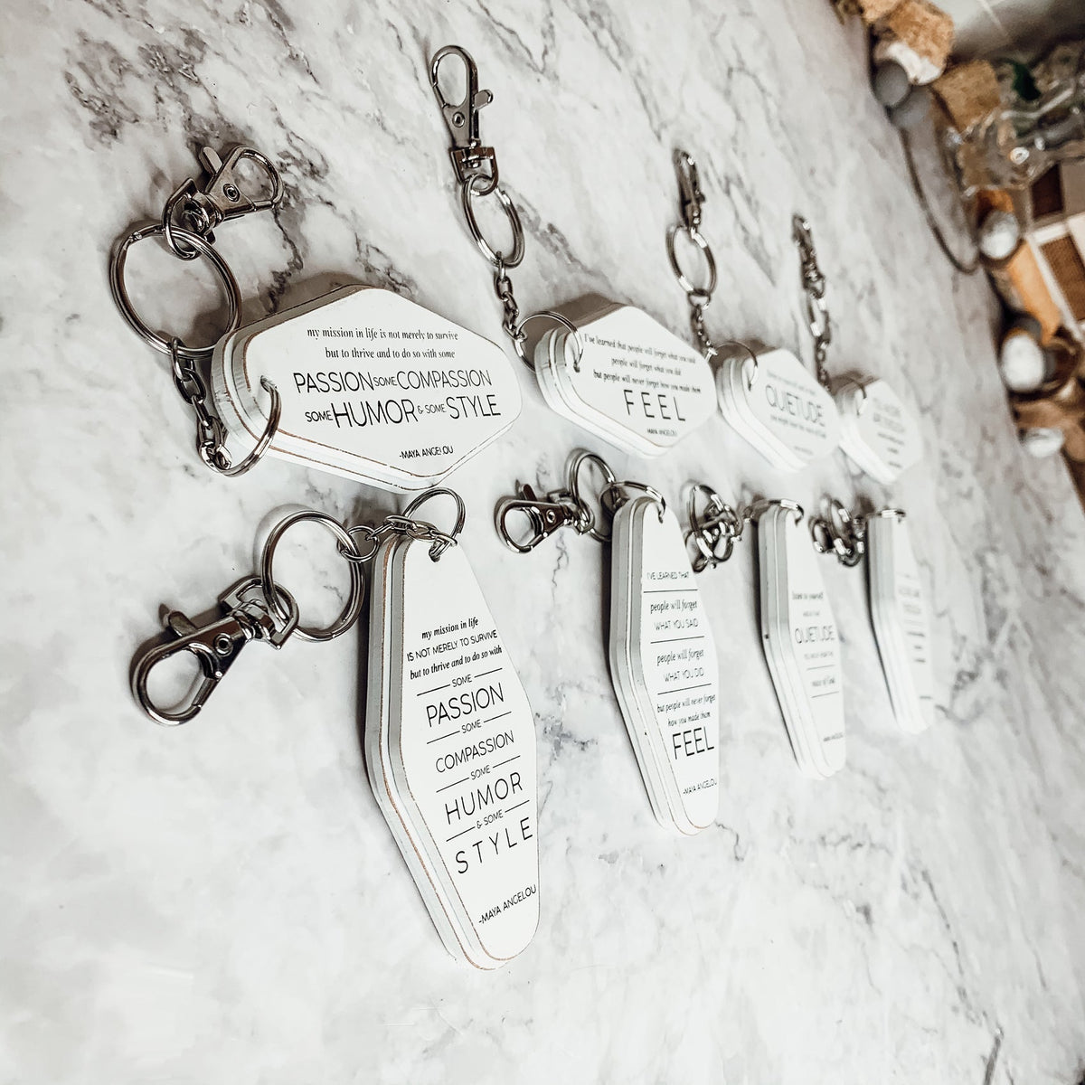 Wooden Inspirational Keychains Double Sided Engraved Motivational Messages Vertical Horizontal