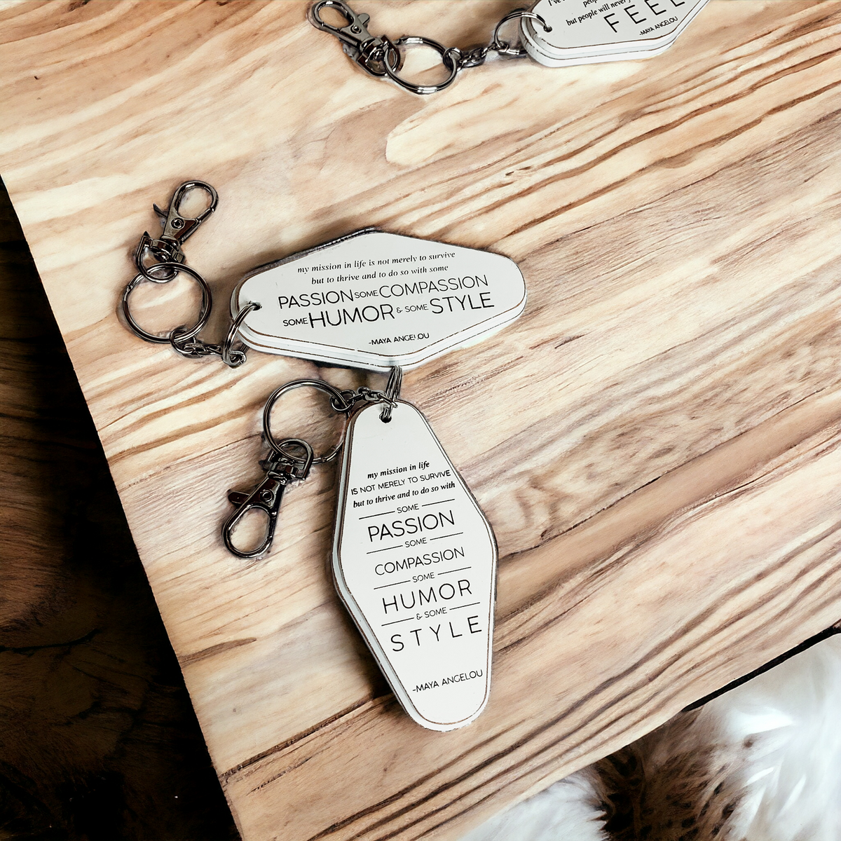 Wooden Inspirational Keychains Double Sided Engraved Motivational Messages Vertical Horizontal