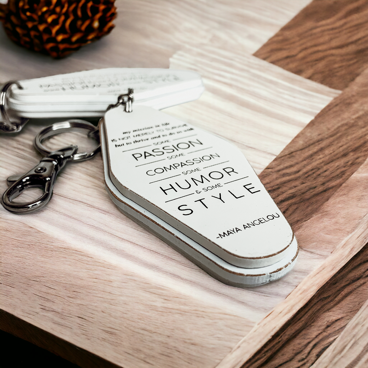 Wooden Inspirational Keychains Double Sided Engraved Motivational Messages Vertical Horizontal