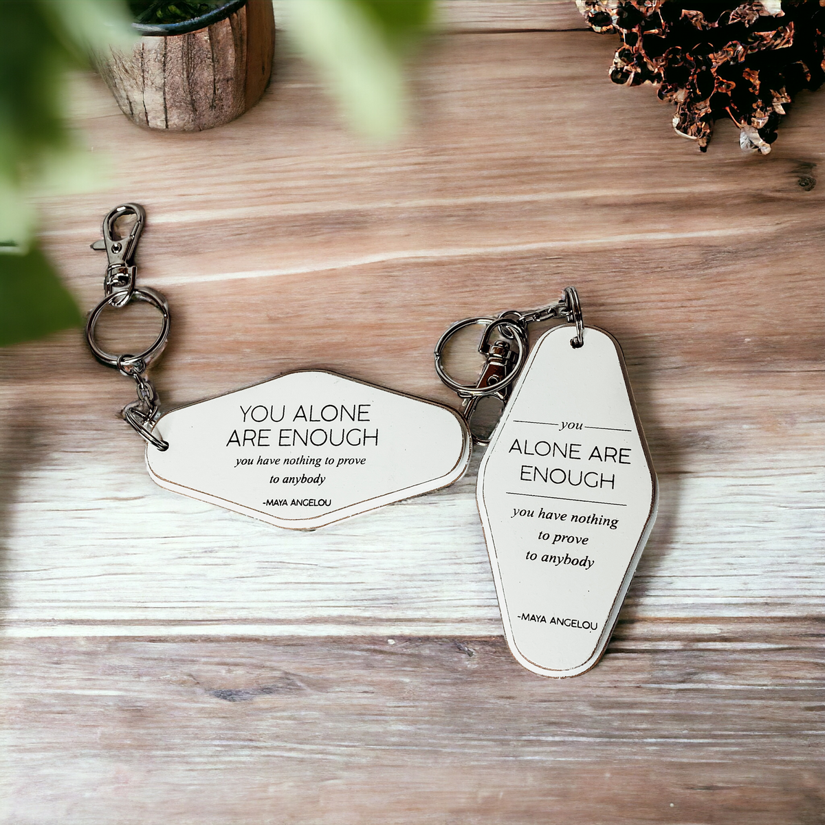 Wooden Inspirational Keychains Double Sided Engraved Motivational Messages Vertical Horizontal