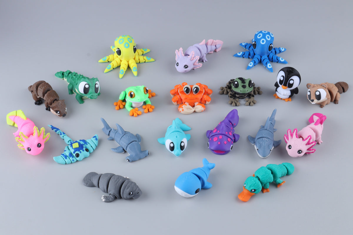Paquete de juguetes antiestrés de animales marinos impresos en 3D: regalo flexible para fiestas