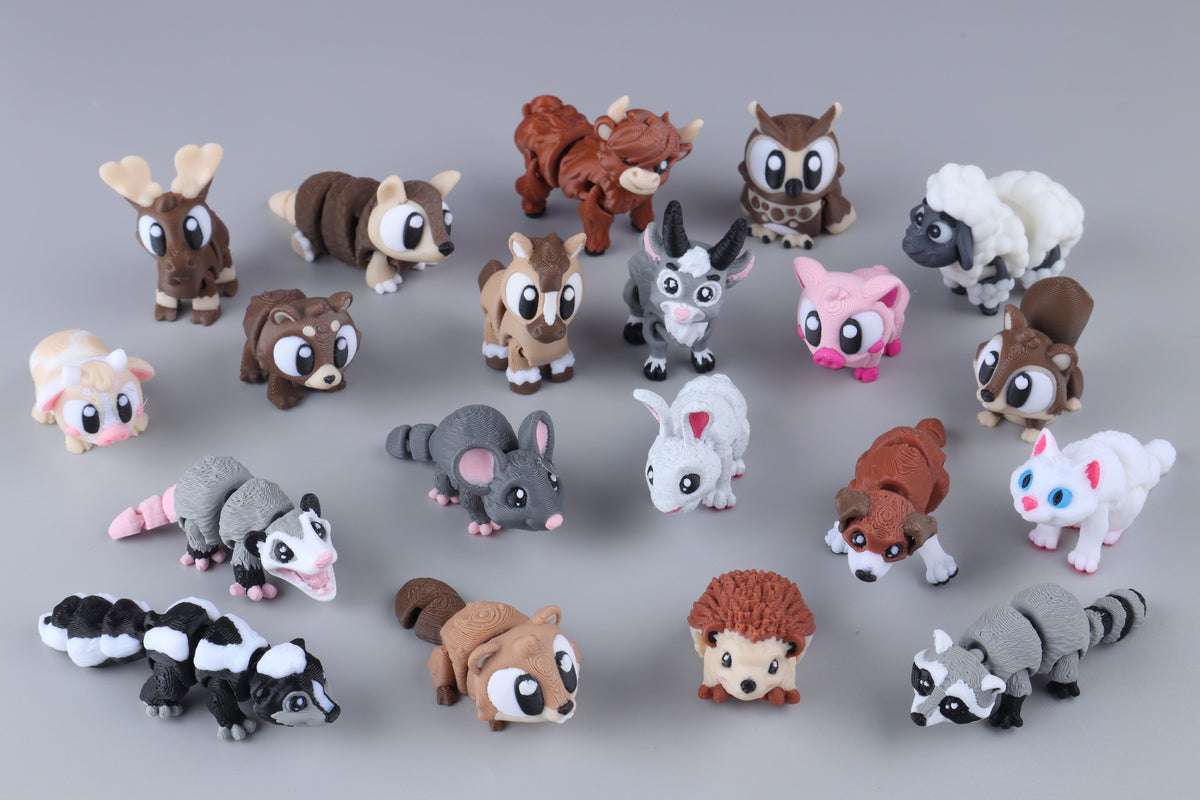 Paquete de Juguetes Sensoriales de Animales de Granja, Bosque y Casa Impresos en 3D – Lindo Set de Regalo para Bolsas de Sorpresas