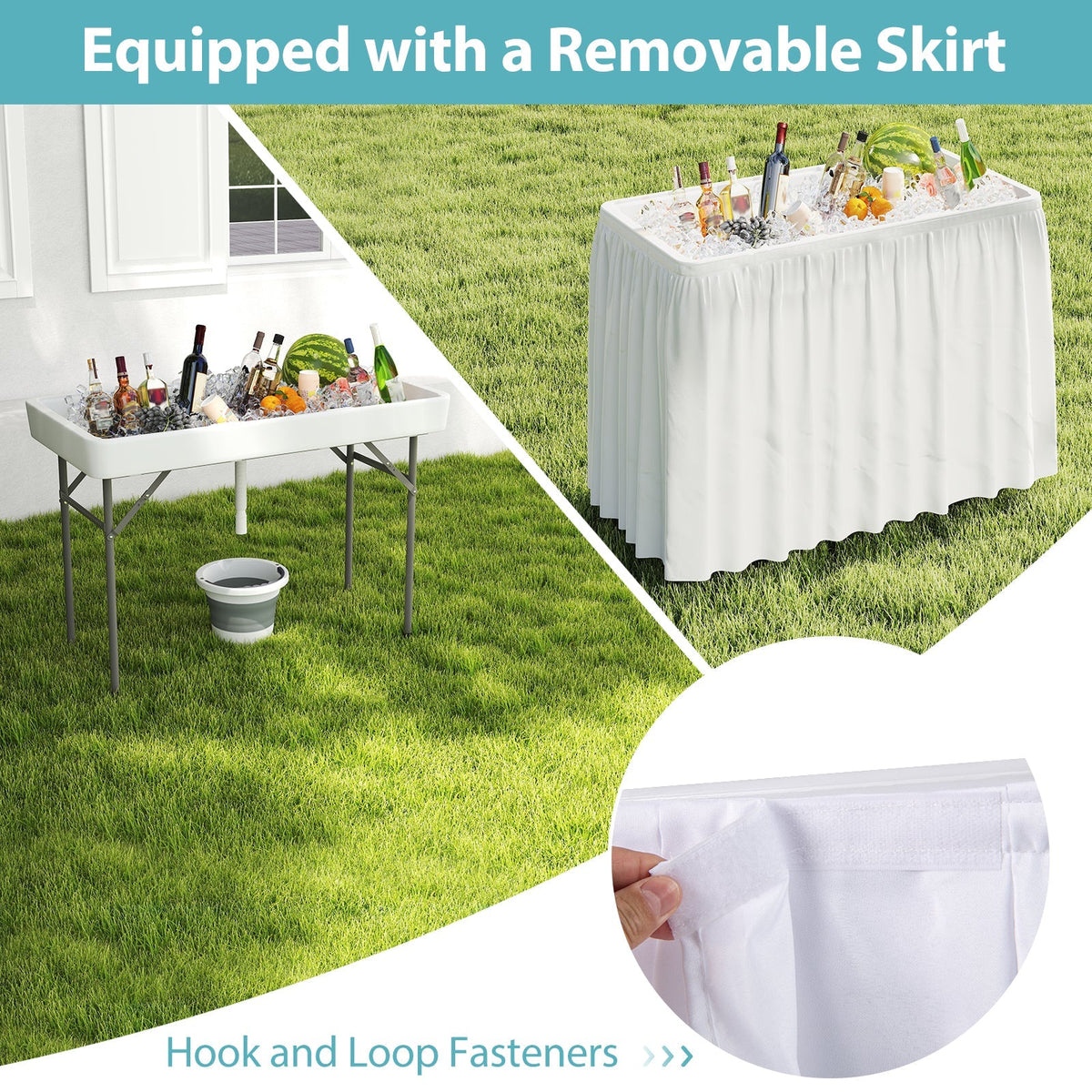 4 Foot Ice Cooler Folding Table Portable Ice Bin Table with Large Sink-White