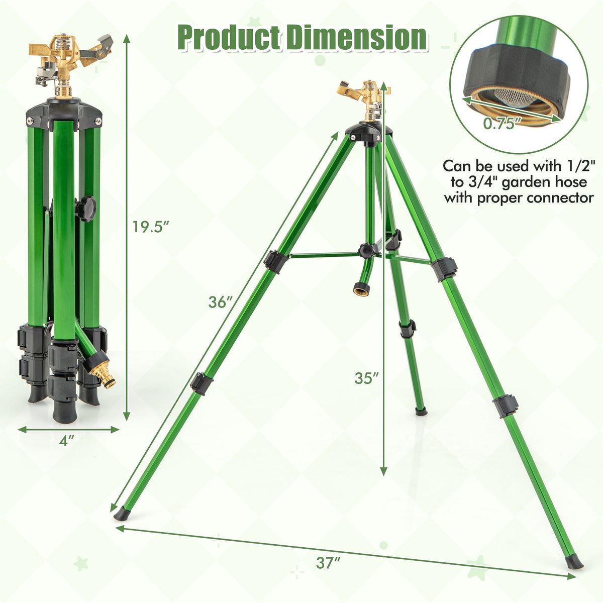 Impact Sprinkler on Tripod Base Set of 2 with 360 Degree Rotation