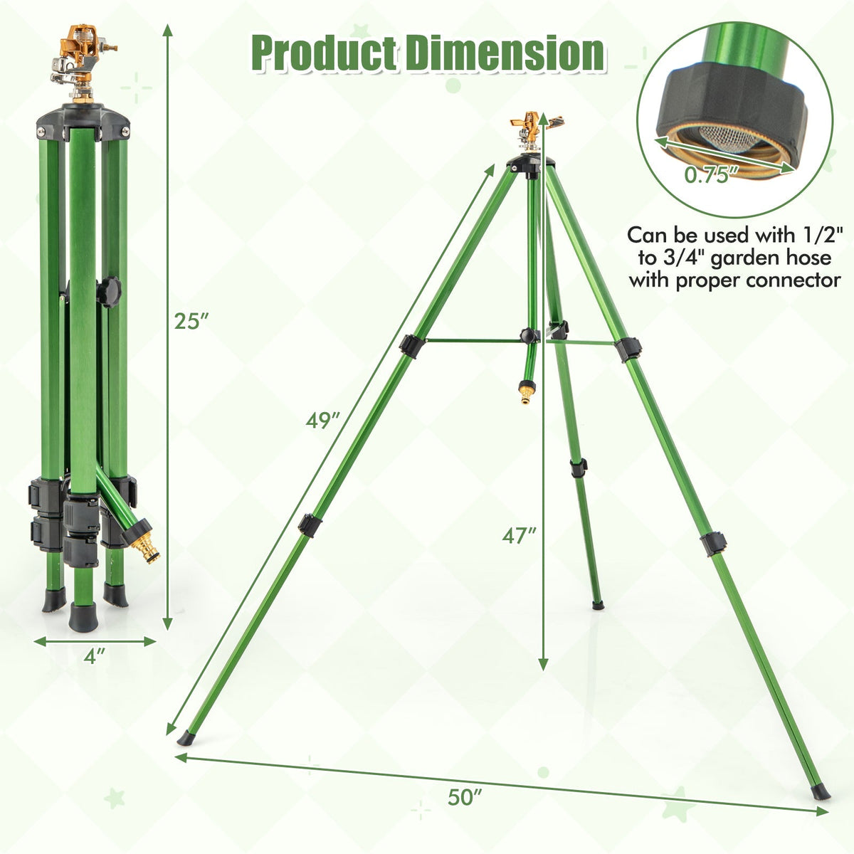 Impact Sprinkler on Tripod Base Set of 2 with 360 Degree Rotation