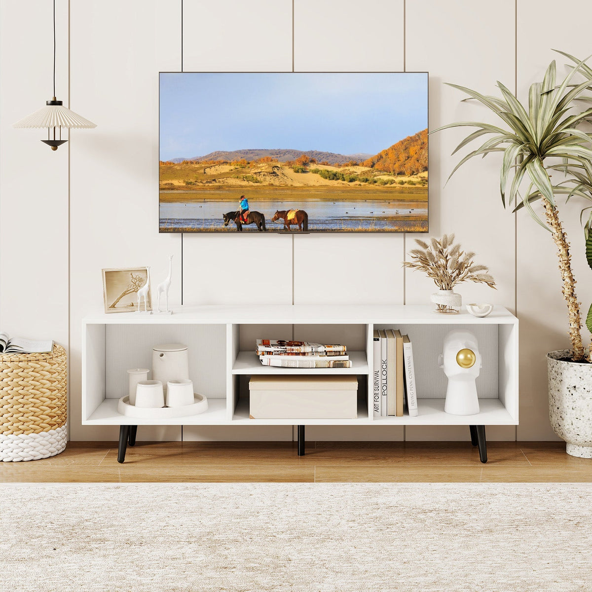 47.5 Inches TV Stand for 55-Inch TV with Compartments and Metal Legs