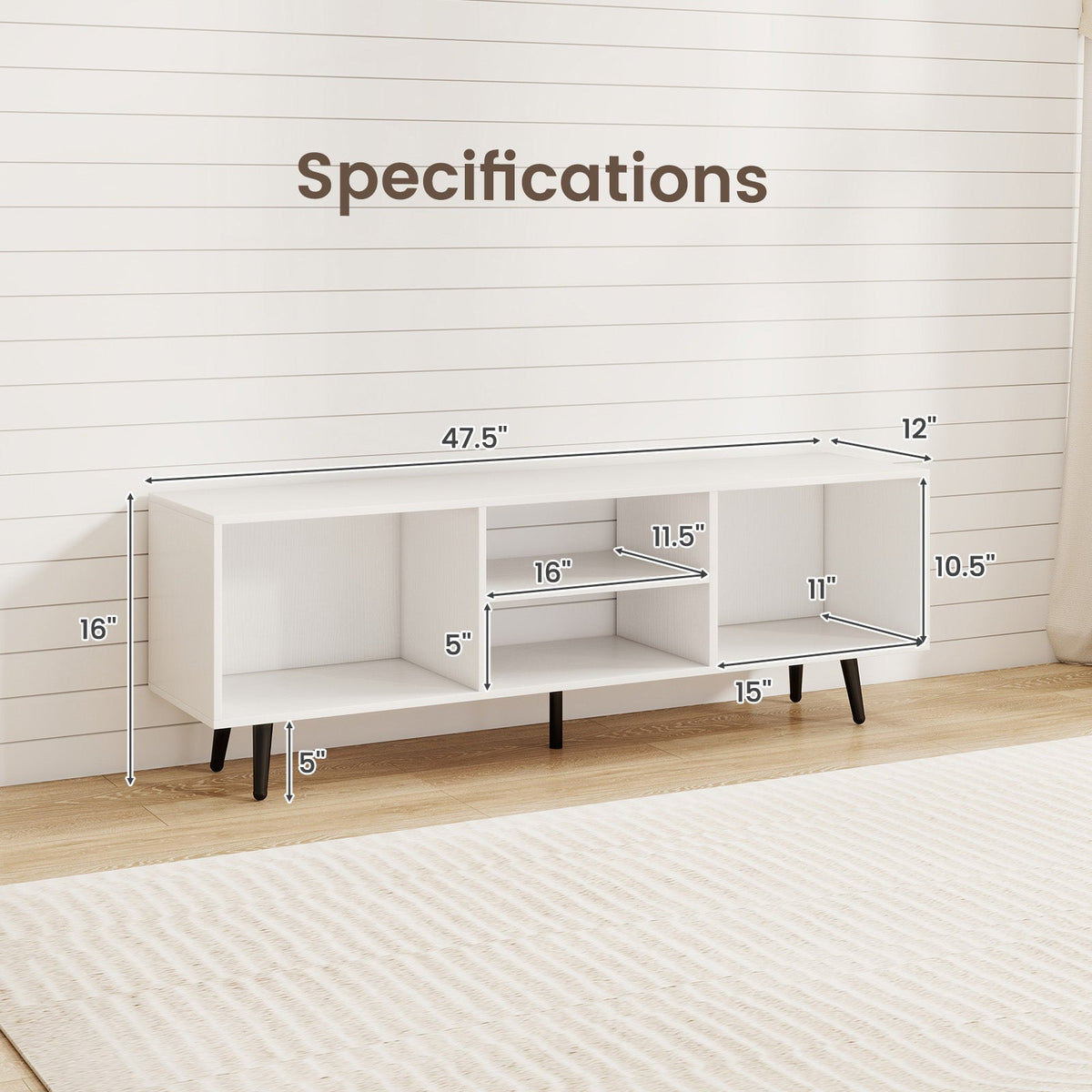 47.5 Inches TV Stand for 55-Inch TV with Compartments and Metal Legs