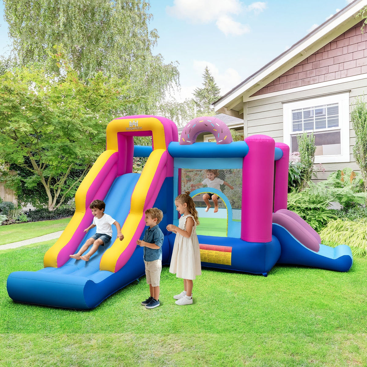 Inflatable Bounce House with Slides and Basketball Hoop (with 735W Blower)