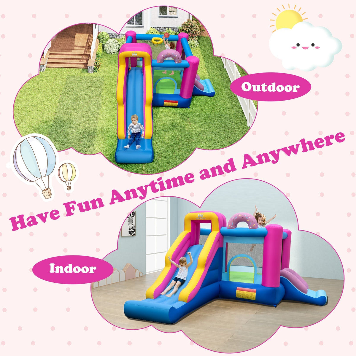 Inflatable Bounce House with Slides and Basketball Hoop (with 750W Blower)