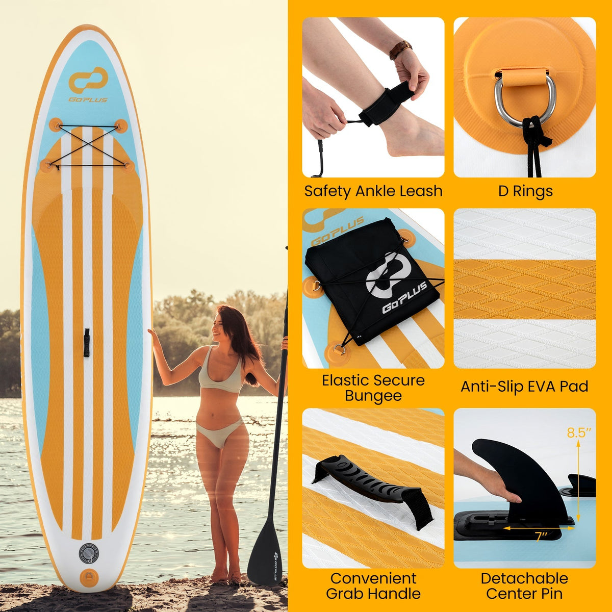 Tabla de paddle surf inflable con remo ajustable y 3 quillas para adultos y jóvenes