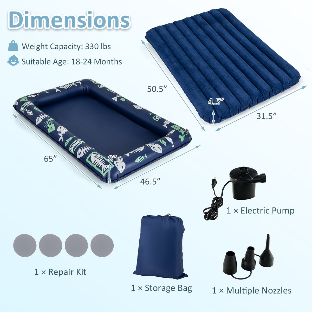 Inflatable Toddler Travel Bed with Electric Pump and Raised Bed Rails