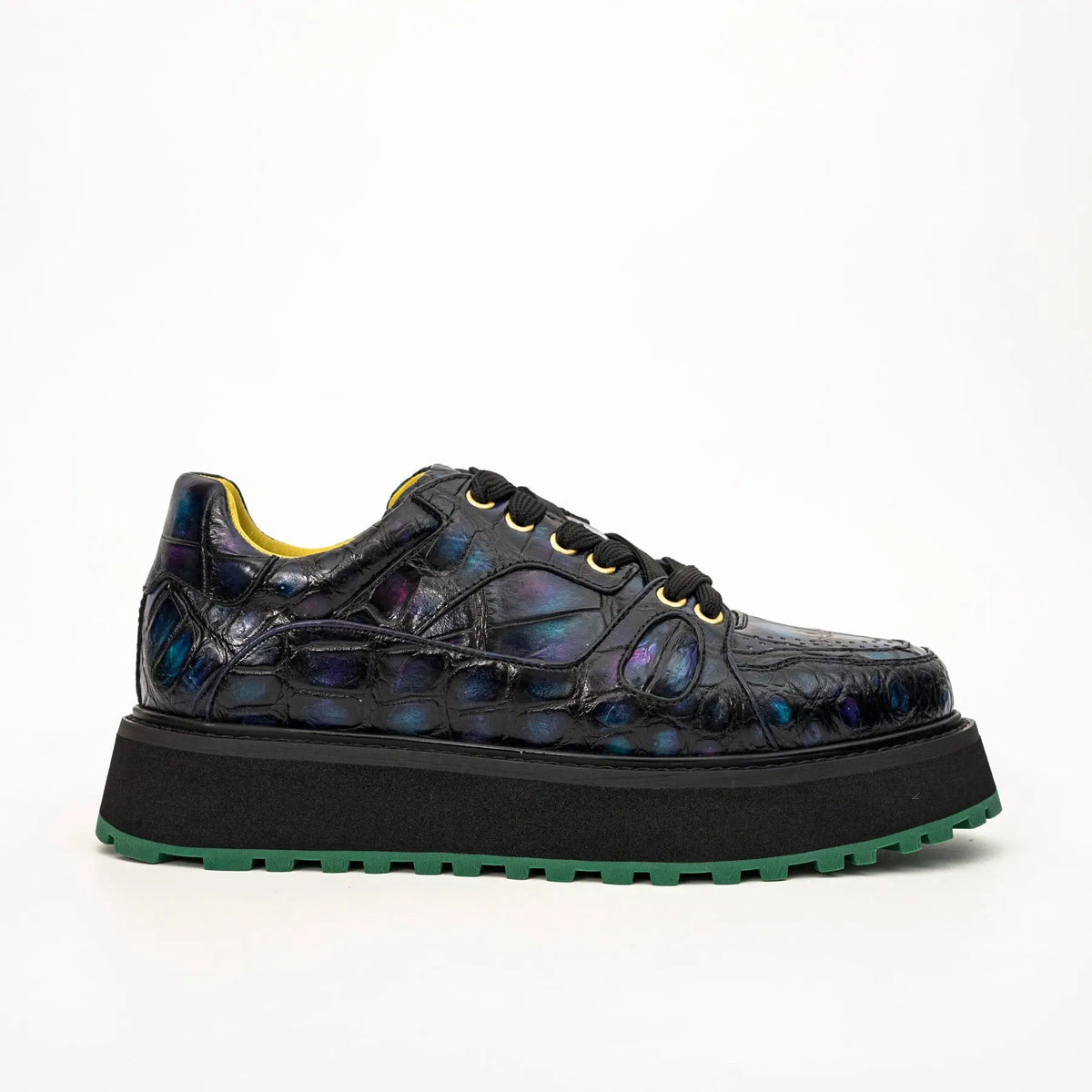 Iridescent Blue-Black Platform Apron-Toe Low-top Sneaker